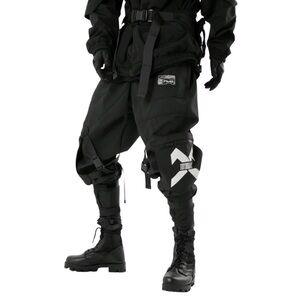Goth Y2K mens paratrooper, cyber techno, raver pants. Patchwork tactical pants